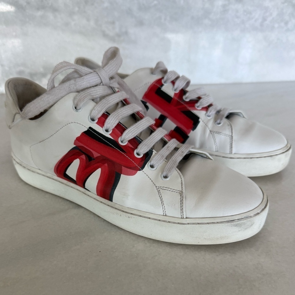 Burberry White Leather Sneakers with Red Graffiti Print Logo • 38